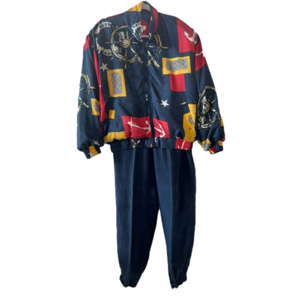 Vintage Bogari Nautical Print Silk Tracksuit